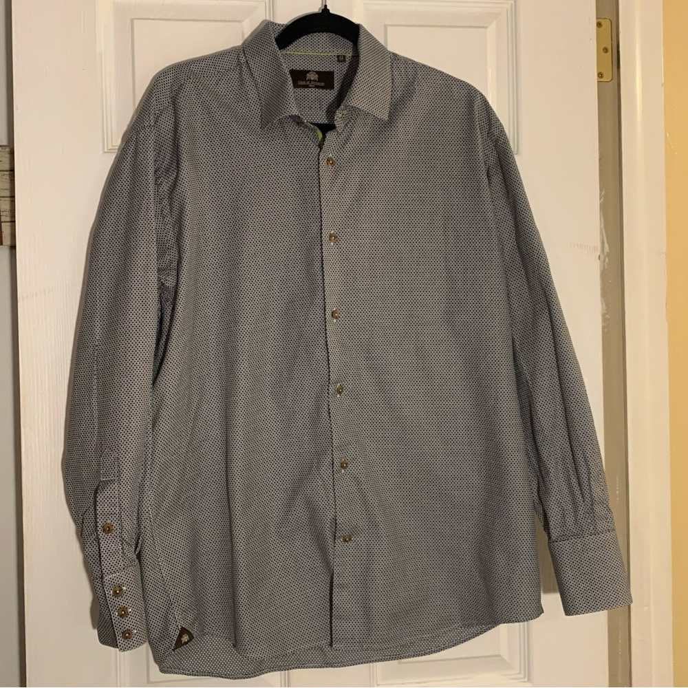Circle Of Gentleman Size 43/17 Mens Blue/white Geometric Pattern L/S Shirt EUC